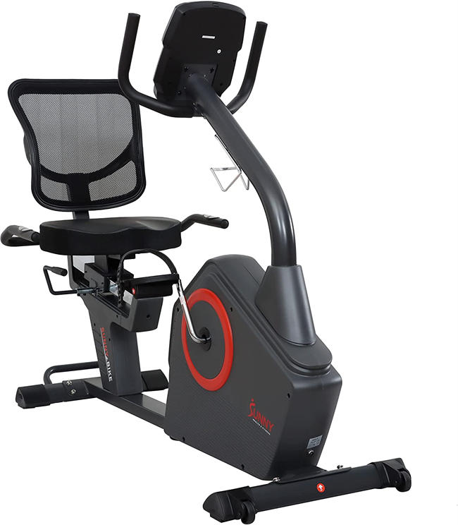 Sunny Health & Fitness Programmable Recumbent Exercise Bike with Optional Exclusive and Enhanced Bluetooth Connectivity (Smart)