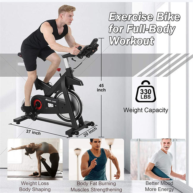 KOUZ LIVE Exercise Bikes Magnetic Resistance, Indoor Stationary Bikes for Home Workout, Quiet Belt Drive with LCD Monitor & Professional Seat & Ipad Mount, 330lb Capacity Cycling Bike   