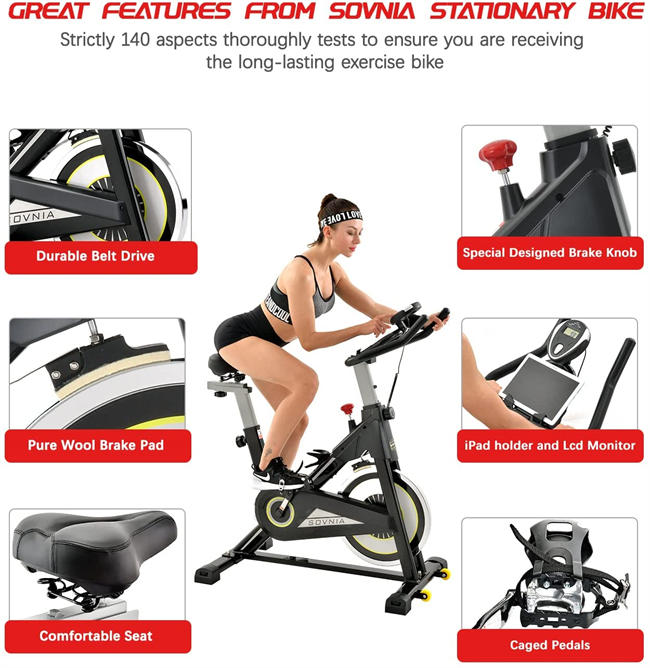 Exercise Bike, Indoor Cycling Bike with iPad Holder, LCD Monitor and Comfortable Seat Cushion, 330 Lbs Weight Capacity