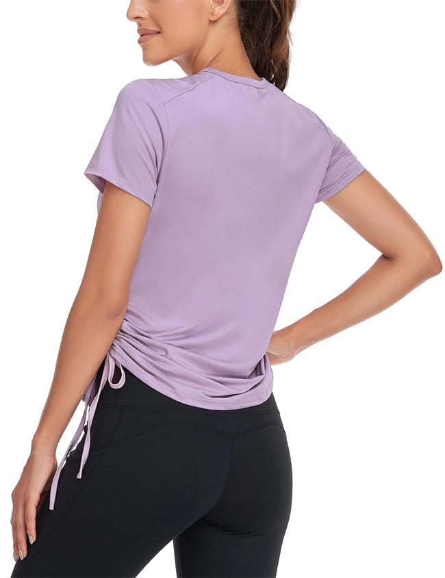 Women Zip Up Short Sleeve Side Drawstring Sports Shirts Quick Dry Workout Golf Running Yoga Top