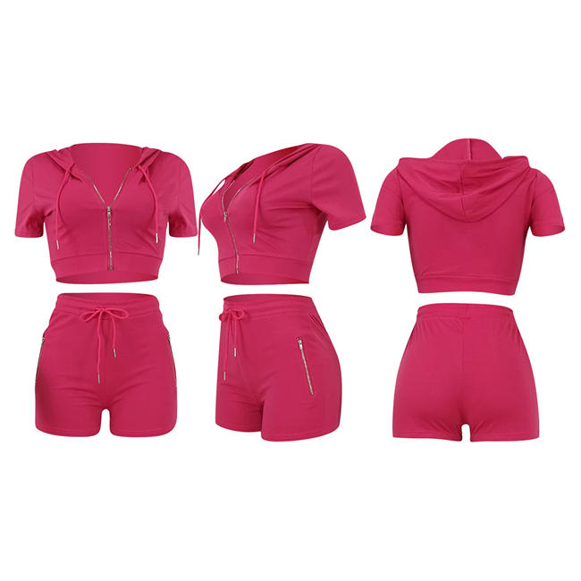 Womens 2 Piece Bodycon Outfits Summer Short Sleeves Zipper Tops & Short Pants Sets for Women Jacket Shorts Tracksuit