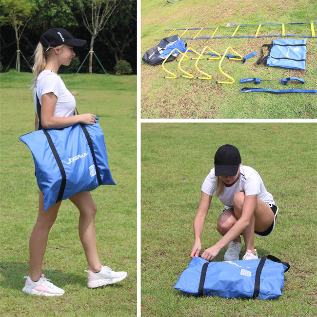 Speed & Agility Training Set - Includes Resistance Parachute, Agility Ladder, 4 Adjustable Hurdles, 12 Disc Cones, Leg Resistance Tube and Stretching