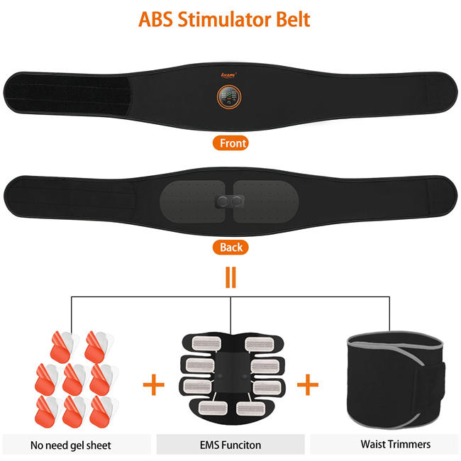 Stimulator, Ab Machine, Abdominal Toning Belt Trainer, ABS Workout Equipment Waist Trimmer Sport Exercise Belt for Men and Women Black