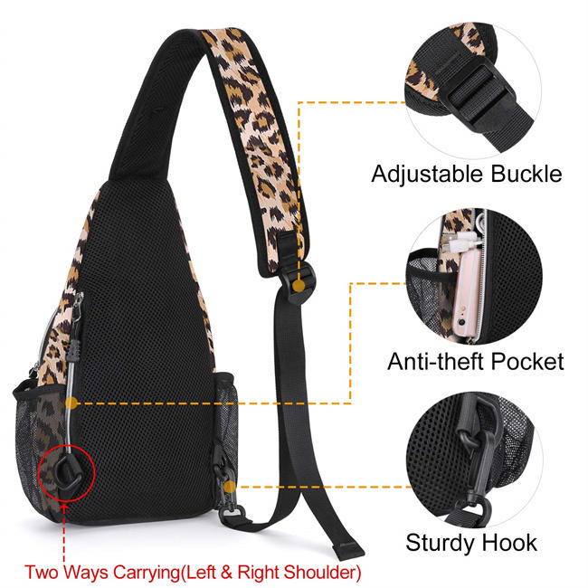 Mini Sling Backpack,Small Hiking Daypack Pattern Travel Outdoor Sports Bag, Leopard Print