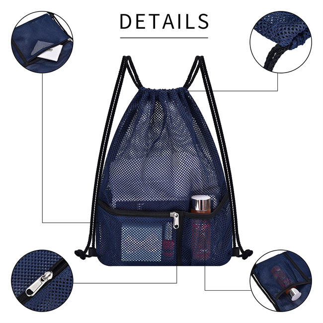 Heavy Duty Mesh Drawstring Bag, Sport Equipment Storage Bag for Beach, Swimming 