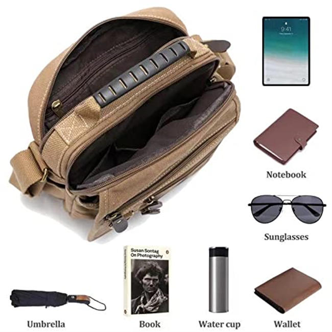 Mens bag Canvas Shoulder Bag Small Messenger Crossbody Bag Work Bag Vintage Multi-function