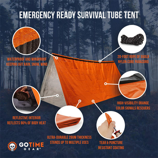 Go Time Gear Life Tent Emergency Survival Shelter – 2 Person Emergency Tent – Use As Survival Tent, Emergency Shelter, Tube Tent, Survival Tarp - Includes Survival Whistle & Paracord