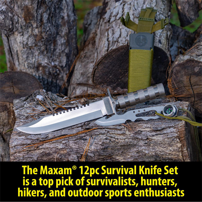 12-Piece Survival Knife Set with Zinc Alloy Handles, Ideal for Survivalists, Hunters, Hikers, and Outdoor Sports Enthusiasts