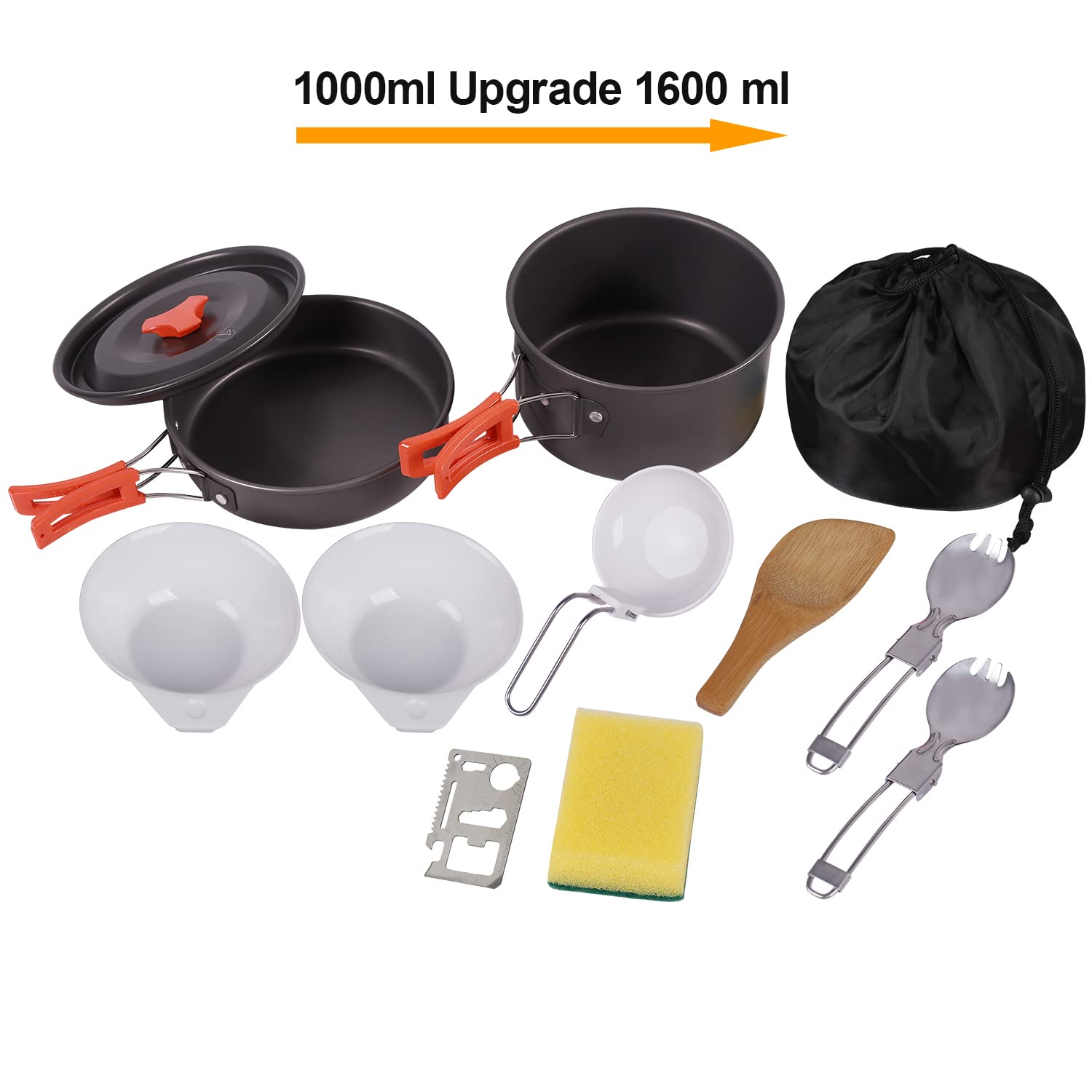 PCS Camping Cookware Mess Kit, Backpacking Camping Pot+Pan Set, Lightweight and Compact Cookware for Hiking,