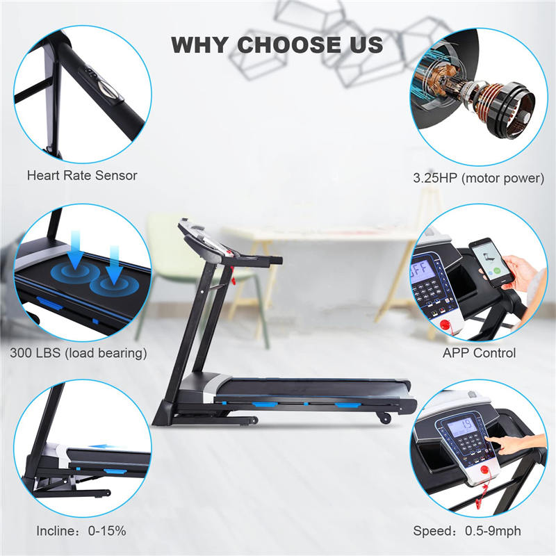 Folding Treadmill with Automatic Incline, 300 LB Weight Capacity, 3.25 HP, Ultra-Wide & Quiet