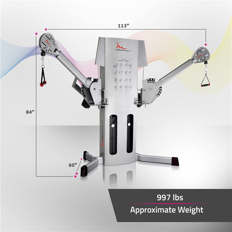 Dual Cable EXT Crossover with Weight Stacks, Rotating Arms, Ankle Cuffs, and Swivel Pulleys